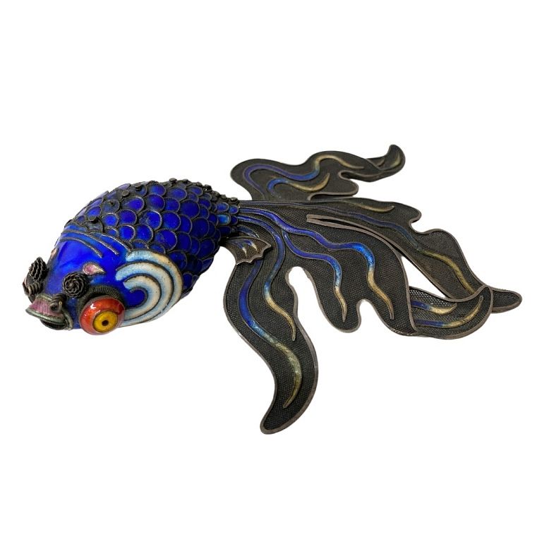 Appraisal: Chinese Enamled Silver Koi Fish Sculpture Chinese Enamled Silver Koi