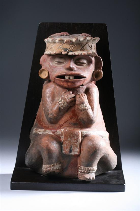 Appraisal: MAYAN STYLE POLYCHROME POTTERY FIGURE OF WARRIOR - in high