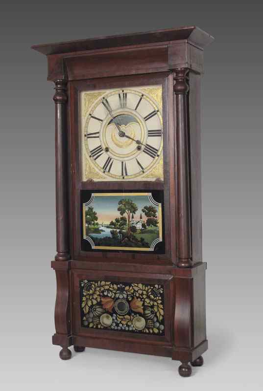 Appraisal: BIRGE MALLORY TRIPLE DECKER SHELF CLOCK th Century mahogany veneer