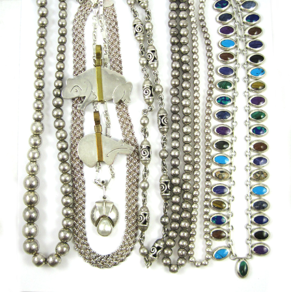 Appraisal: NINE ARTICLES OF STERLING SILVER JEWELRY including three necklaces and