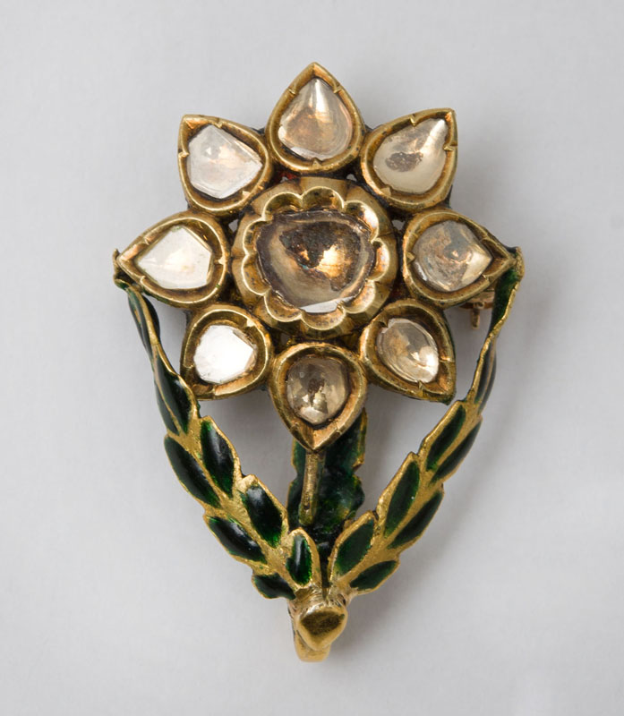 Appraisal: INDIAN GOLD ENAMEL AND DIAMOND BROOCH x in approx grams