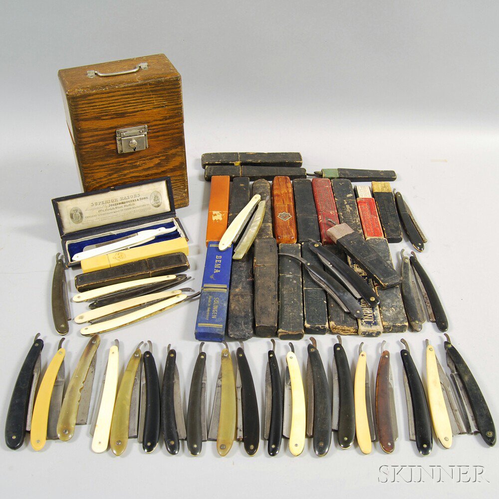 Appraisal: Large Collection of Mostly Vintage Straight Razors including an Everlasting