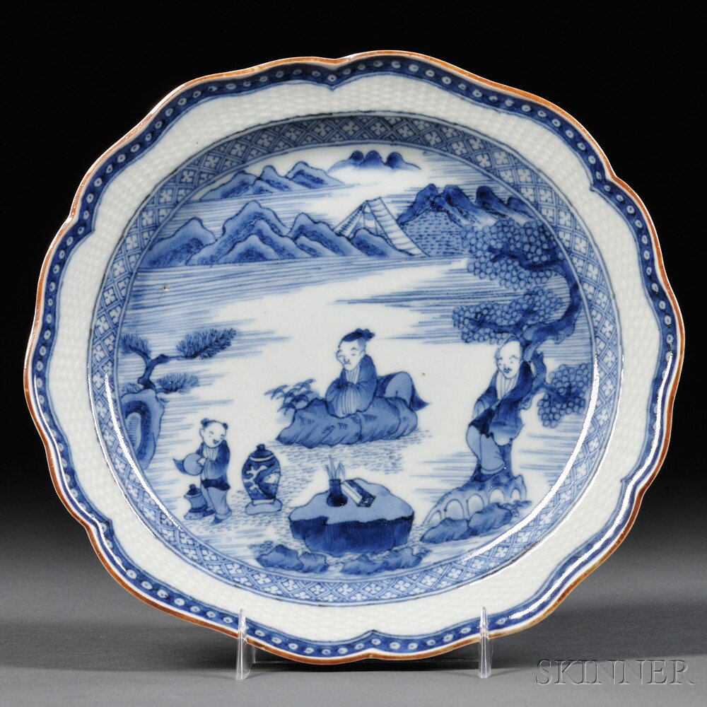 Appraisal: Kakiemon Blue and White Plate Japan th century elongated round