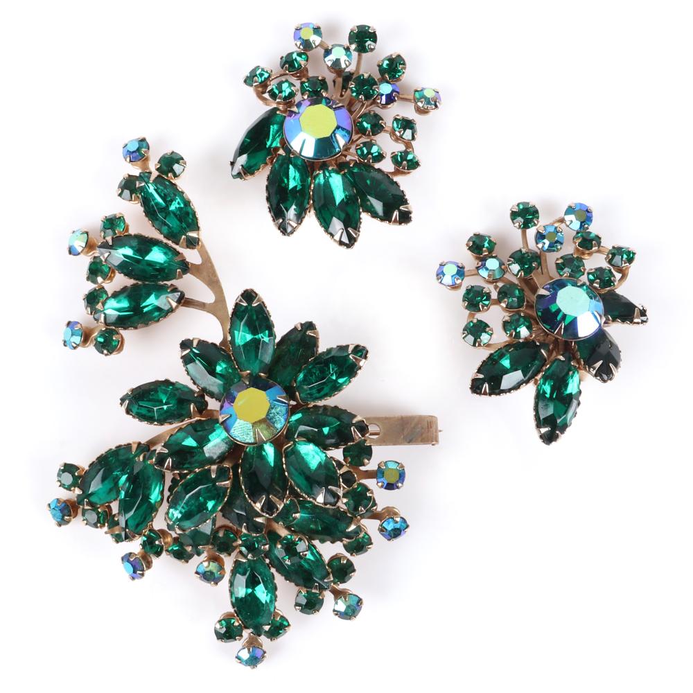 Appraisal: BEAU JEWELS SCHREINER LAYERED EMERALD CRYSTAL BRANCHING FLOWERS LARGE H