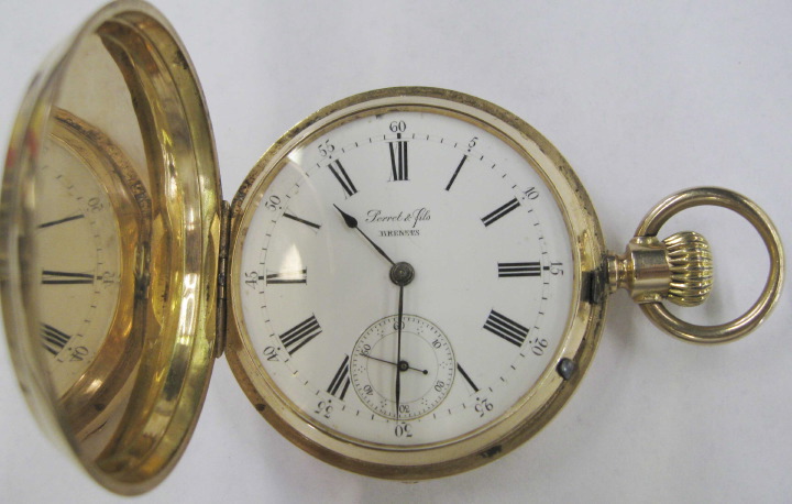 Appraisal: Fourteen-Karat Yellow Gold Perret Sons Hunt Case Pocket Watch the