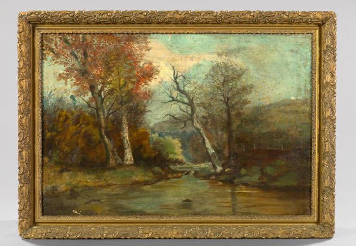 Appraisal: American School Mid- th Century Indiana River Landscape oil on