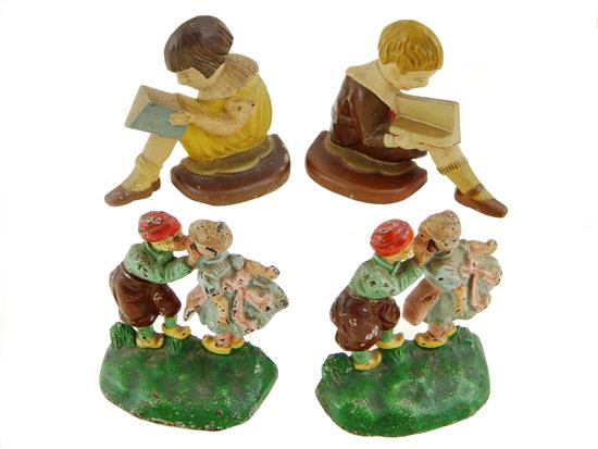 Appraisal: Two pairs painted cast-iron figural bookends including Hubley pair Hubley