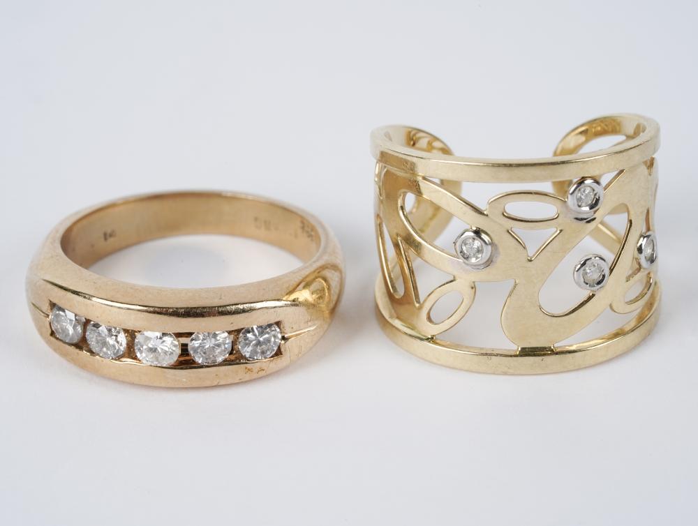 Appraisal: TWO YELLOW GOLD DIAMOND BAND RINGSIncluding an karat yellow gold