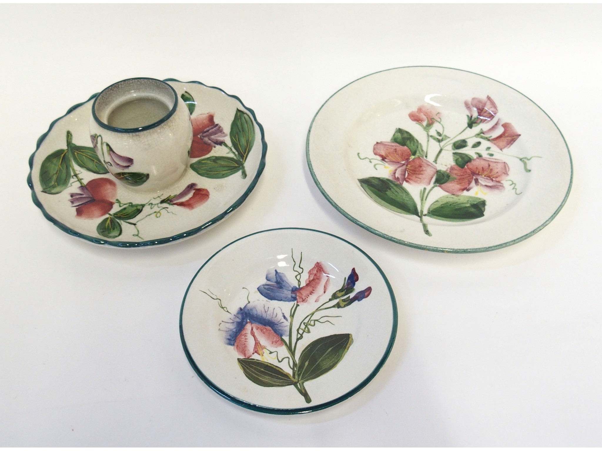 Appraisal: Wemyss plate saucer and Sweet Pea bud vase mounted to