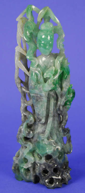 Appraisal: CHINESE CARVED GREEN AND GRAY JADE FIGURE OF A MEIREN