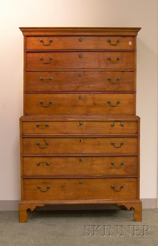 Appraisal: Chippendale Cherry Chest on Chest in two parts ht wd