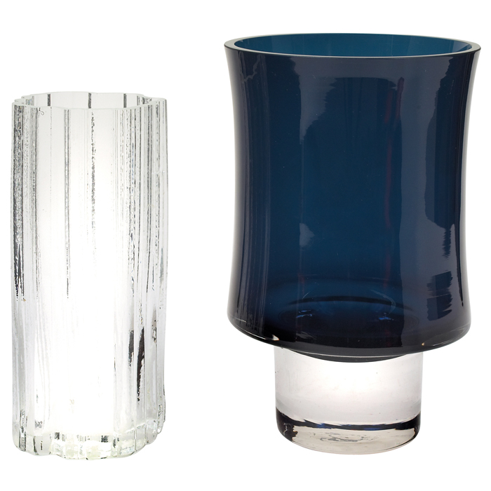 Appraisal: Tapio Wirkkala vase footed form in blueand clear glass etched