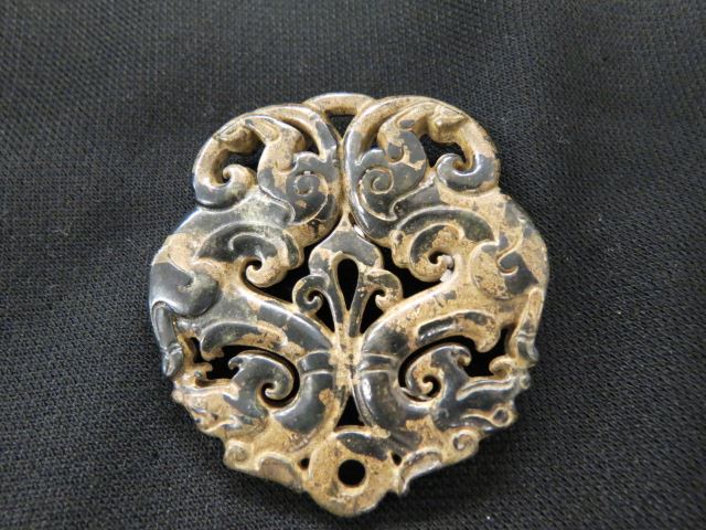 Appraisal: Chinese Carved Stone Pendant serpents excellent