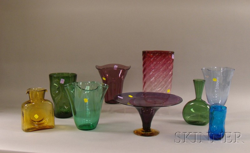 Appraisal: Nineteen Blenko Colored Art Glass Vases and Table Items ht