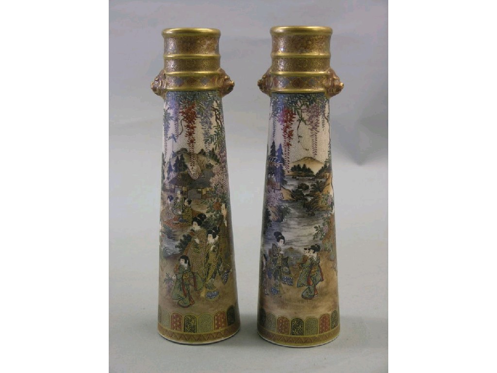 Appraisal: A pair of late th century Satsuma vases tapering cylindrical