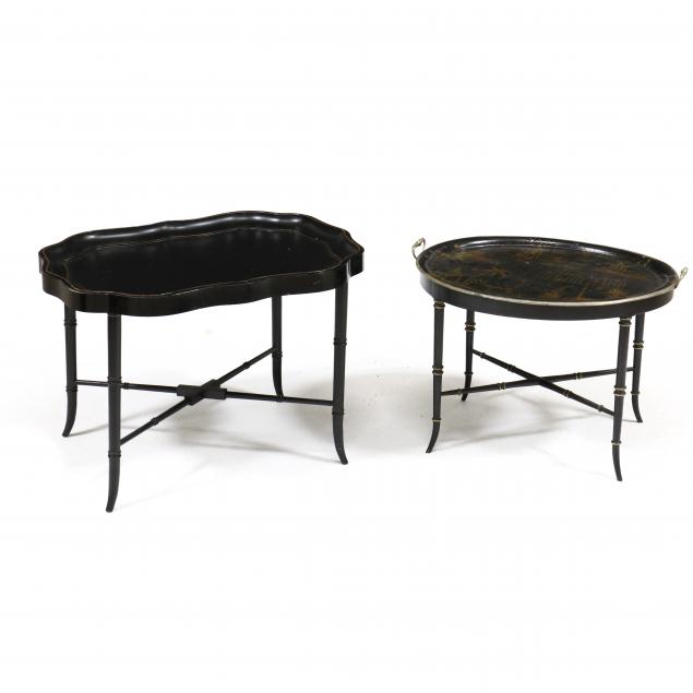 Appraisal: TWO REGENCY STYLE LACQUERED TRAY TOP TABLES The larger a