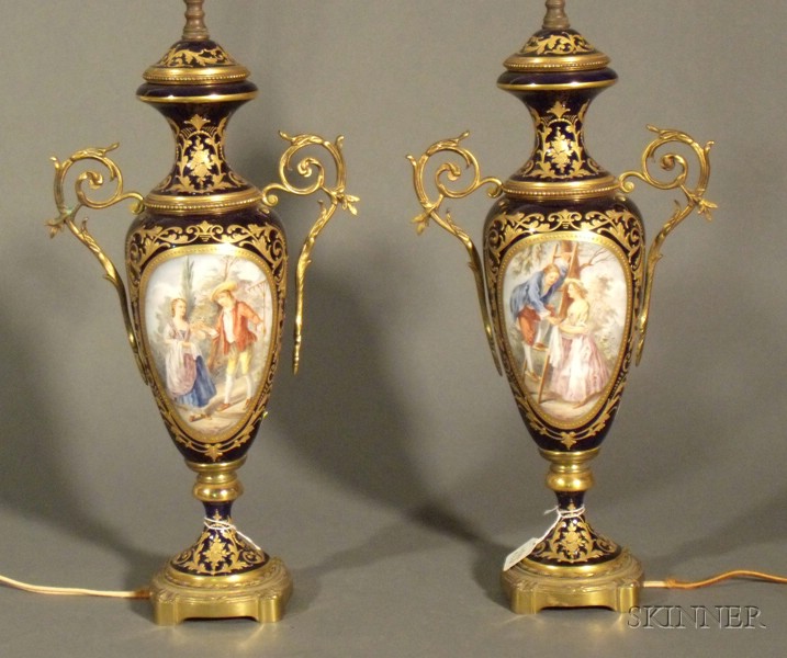 Appraisal: Pair of Sevres-style Porcelain Lamp Bases France late th century