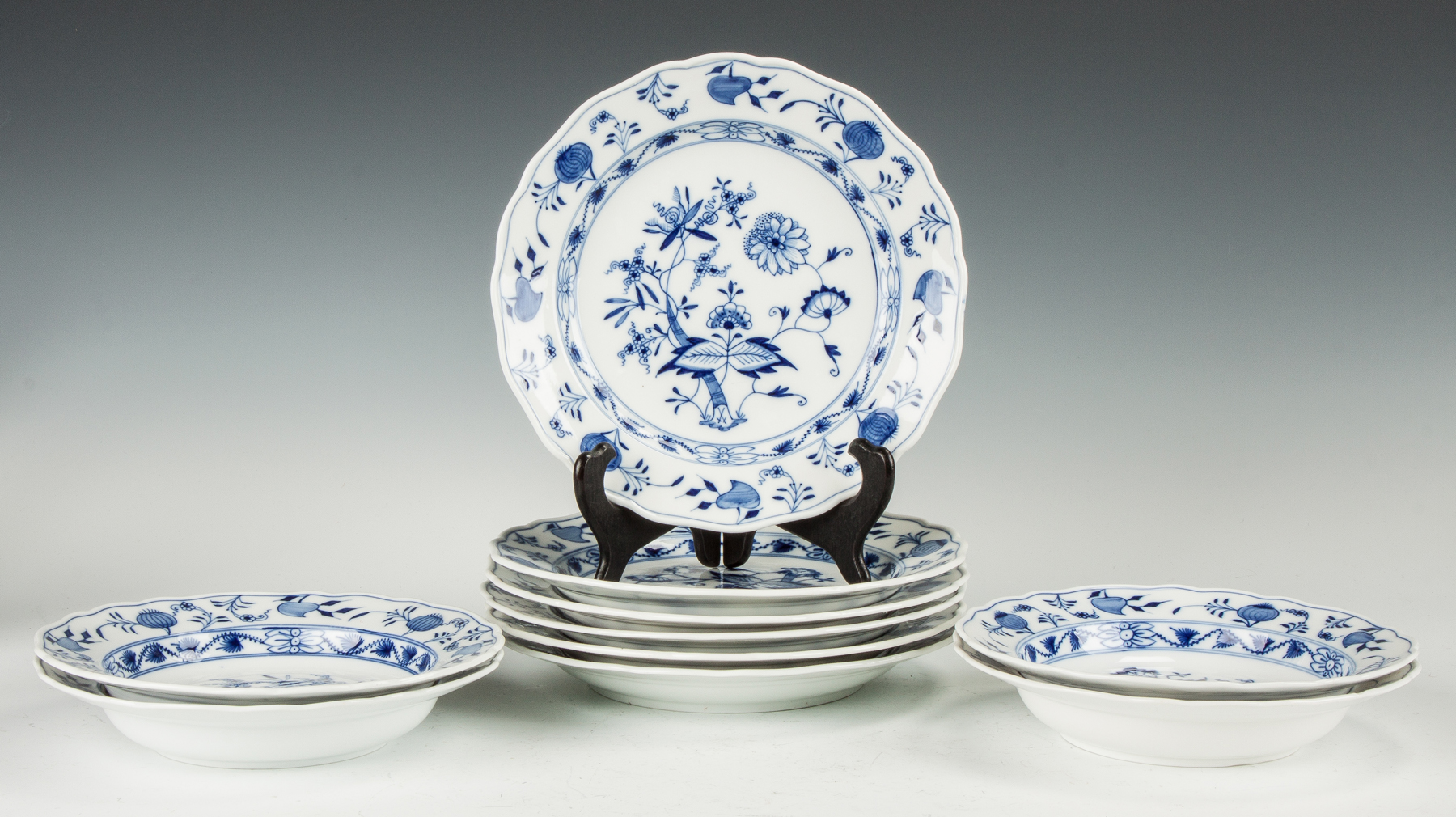 Appraisal: Meissen Blue White Porcelain Plates Deep Dishes - Onion Pattern