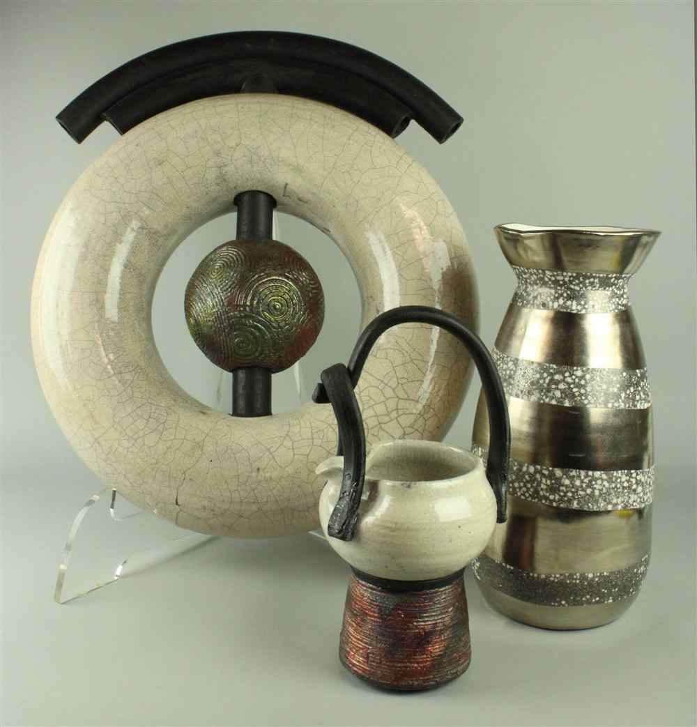 Appraisal: ART POTTERY RAKU SCULPTURE RAKU POT AND MICHAEL WAINWRIGHT VASE