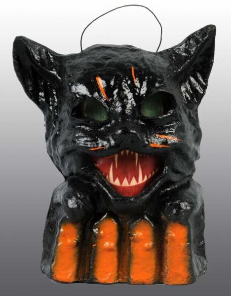 Appraisal: Pulp Halloween Black Cat on Fence Jack-O-Lantern Condition Excellent Size