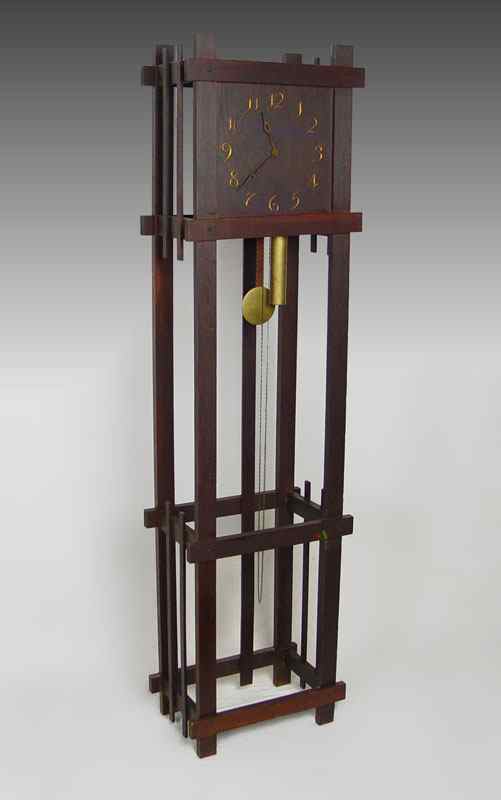 Appraisal: OAK ARTS CRAFTS VINTAGE MISSION STYLE GRANDFATHER CLOCK Weight driven