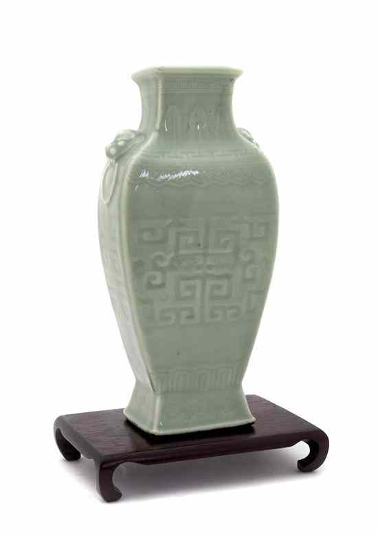 Appraisal: A Chinese Celadon Glazed Vase having flared neck carved with