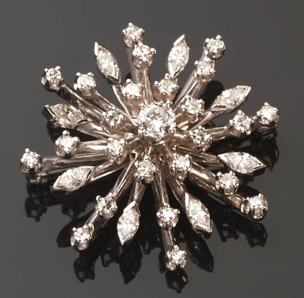 Appraisal: A diamond and white gold snowflake brooch converts to a