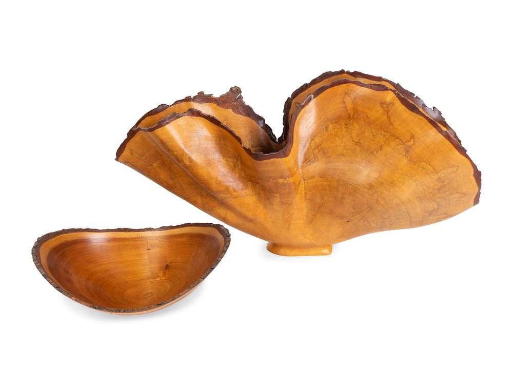 Appraisal: Two Natural Wavy Maple Wood Bowls Larger height x width