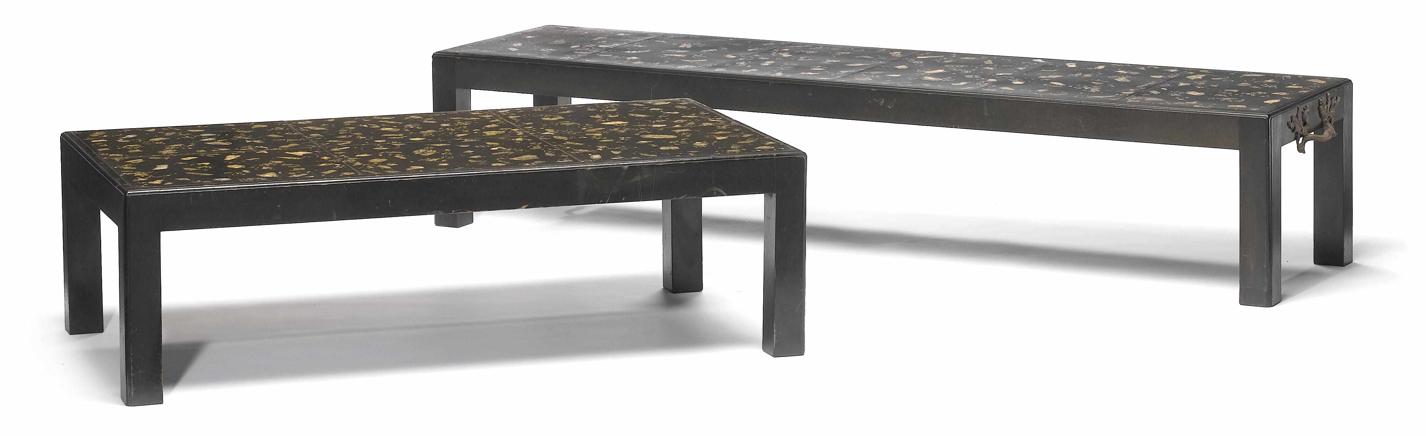 Appraisal: A group of two shell inlaid ebonized low occasional tables