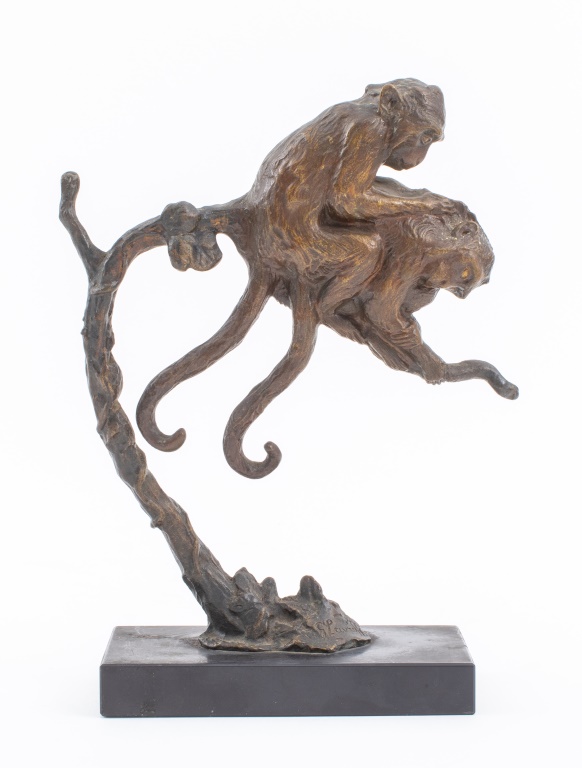 Appraisal: GEORGES LAVROFF BRONZE MONKEY COUPLE SCULPTURE Georges Lavroff Georgi Dmitrievich