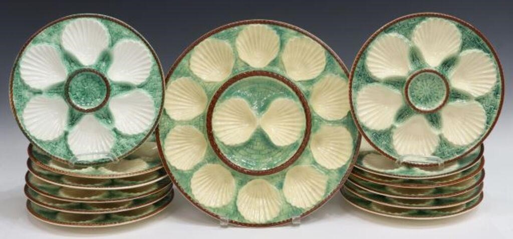 Appraisal: lot of French majolica oyster service th c with scallop