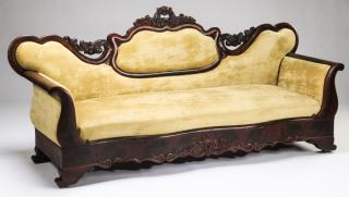 Appraisal: th c Empire mahogany settee in vlevet l Empire mahogany