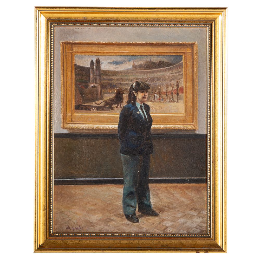 Appraisal: Nathaniel K Gibbs The Museum Guard oil American - Oil