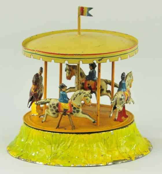 Appraisal: FLEISCHMANN CAROUSEL Germany early hand painted and lithographed tin example