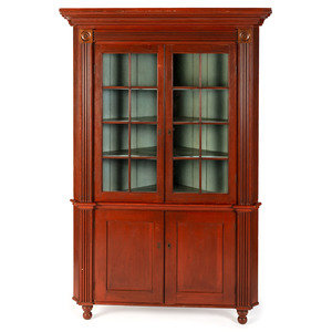 Appraisal: A Federal Red Painted Walnut Corner Cupboard Likely Pennsylvania Circa