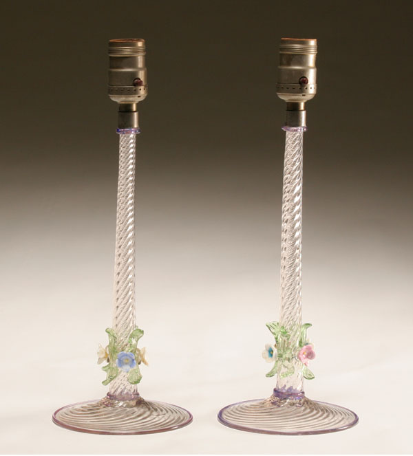 Appraisal: Pair Salviati art glass candlestick lamps of tapered form with