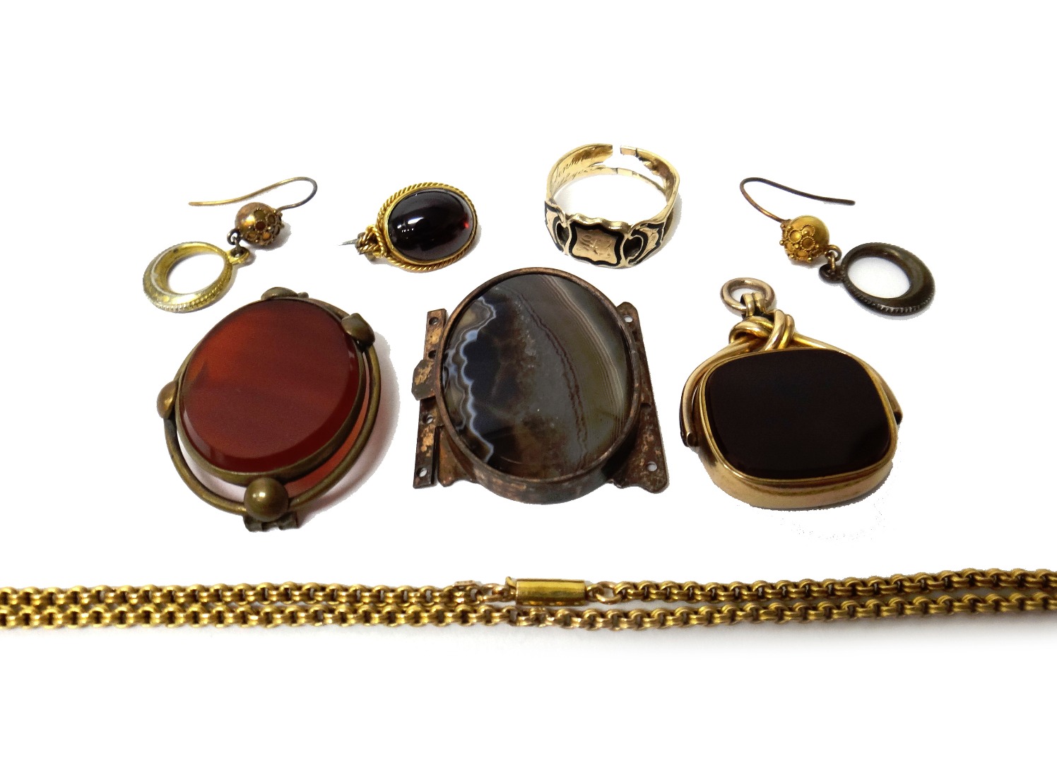 Appraisal: A Victorian ct gold mounted bloodstone and agate set rotating