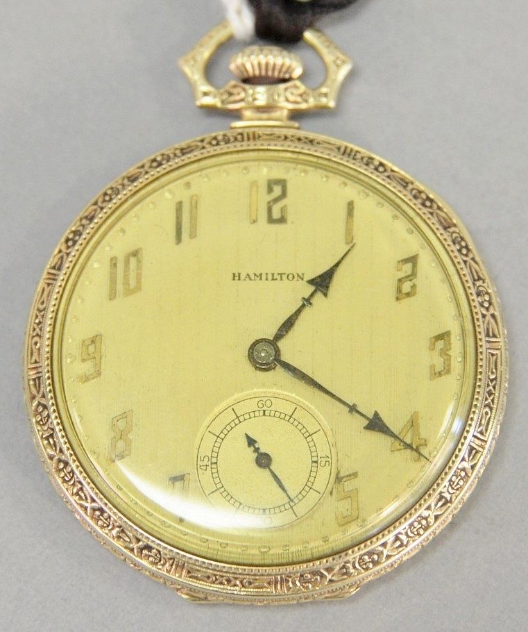 Appraisal: k gold Hamilton open face pocket watch mm total weight