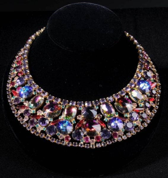 Appraisal: Giant Bib Necklace Description Multi-colored rhinestones unsigned and exquisite Purple