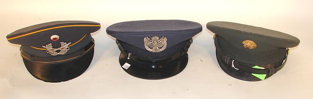 Appraisal: Lot consisting of three visor caps one US post-war enlisted