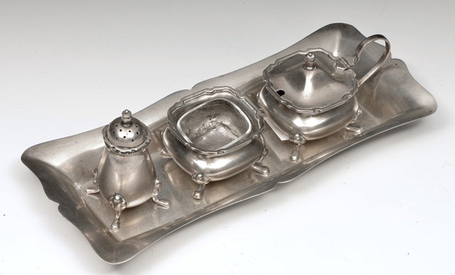 Appraisal: A CHINESE SILVER CONDIMENT SET with tray marked 'Wai Kee'