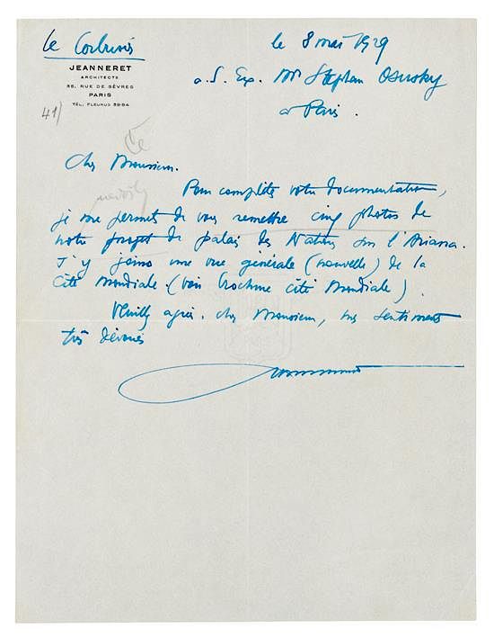 Appraisal: LE CORBUSIER Charles douard Jenneret Autographed letter signed Le Corbusier