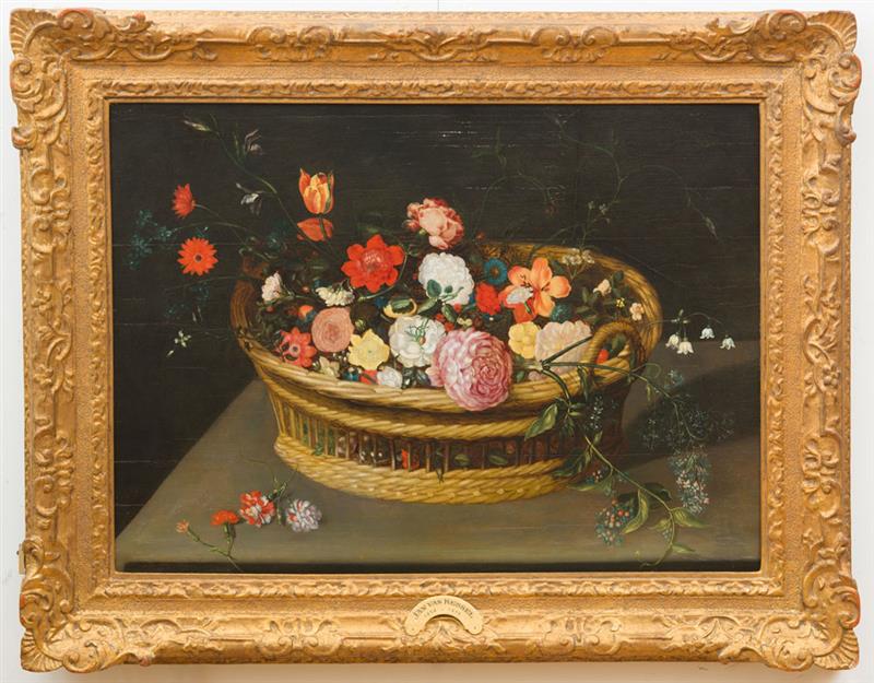 Appraisal: DUTCH SCHOOL STILL LIFE WITH FLOWERS IN A BASKET Oil