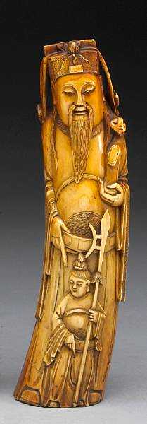 Appraisal: An ivory figure of an immortal Depicting the bearded deity