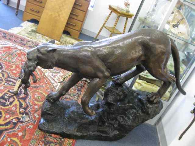 Appraisal: Lifesize Bronze Statue of Panther and cub artist signed -