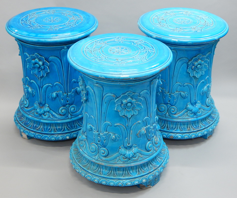 Appraisal: A set of three Minton Victorian cylindrical pedestals or garden