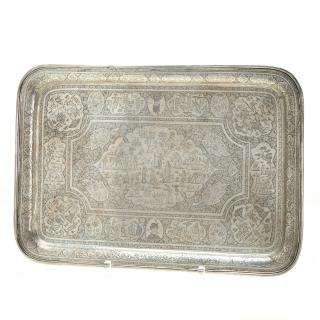 Appraisal: Very fine Indo-Persian engraved silver tray Late th c engraved