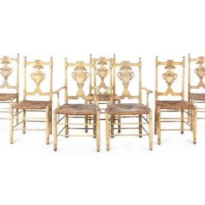 Appraisal: A Set of Seven French Provincial Painted Chairs Late th