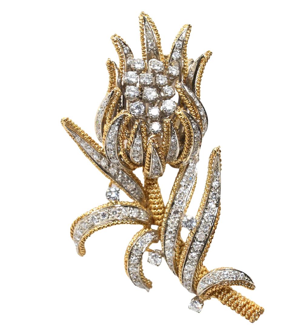 Appraisal: IMPRESSIVE DIAMOND K GOLD FLORAL BROOCHDiamond and K yellow gold