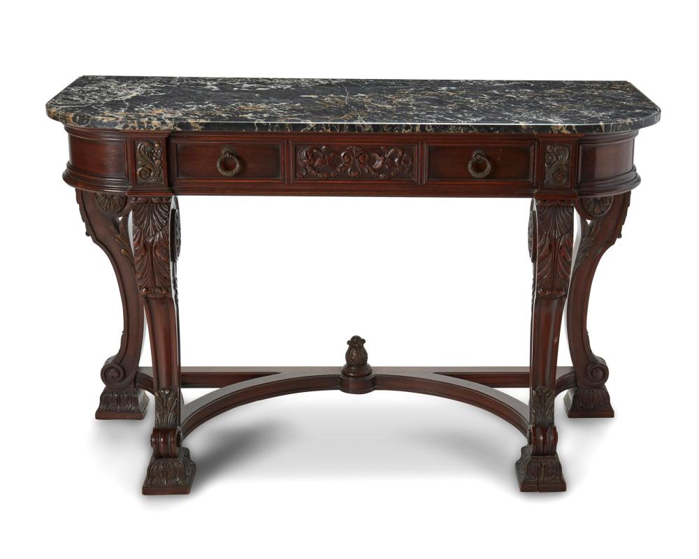 Appraisal: A carved wood console table First-Quarter th Century With veined